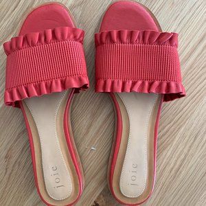 Joie Red Leather Ruffle Sandals